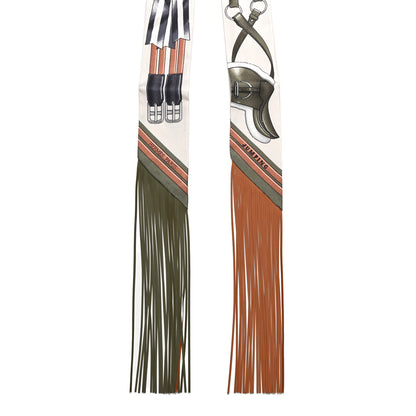 Hermes Silk Lambskin Jumping Fringed Twilly Creme Kaki Beige Dore 2 of 4