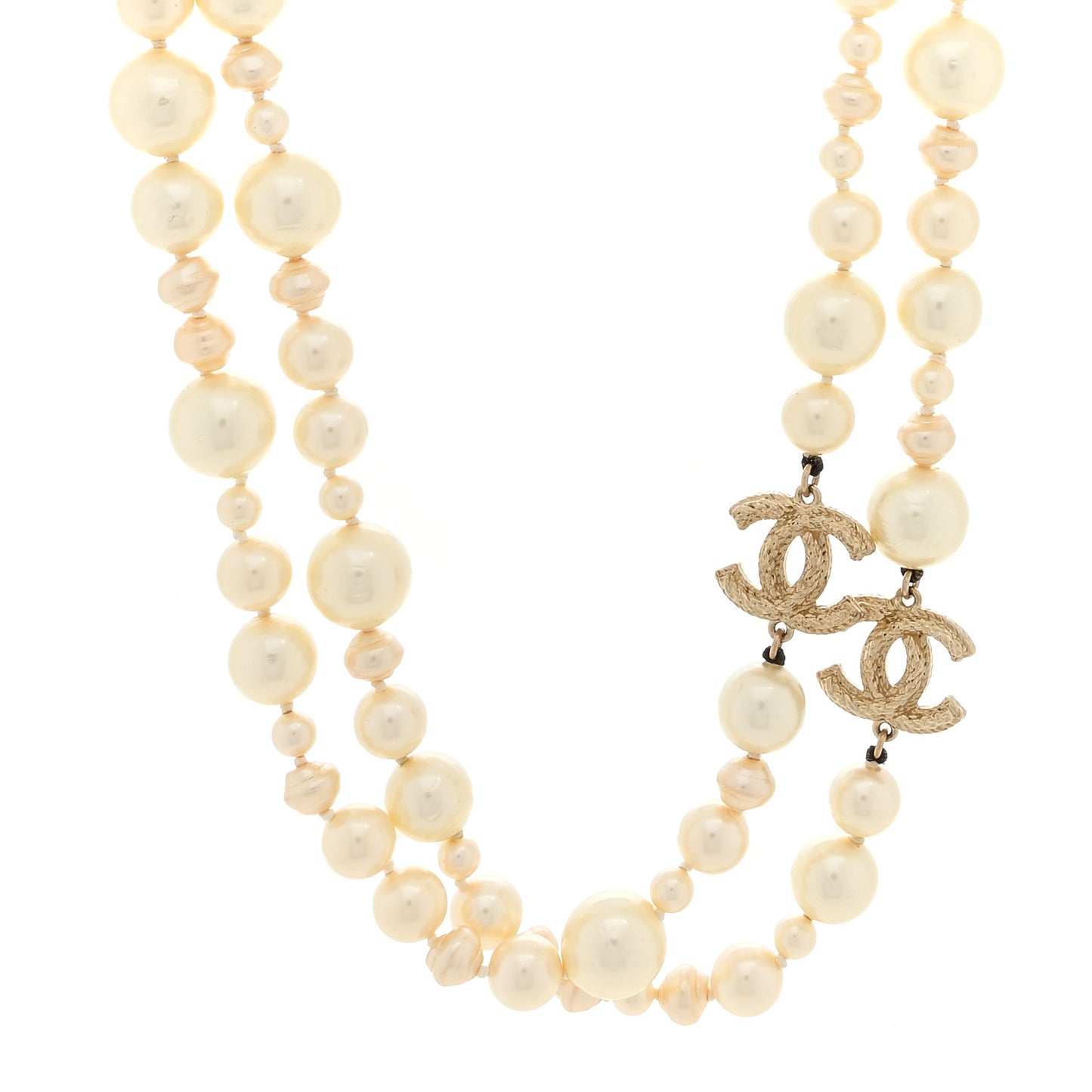 Graduated Pearl CC Long Necklace Gold