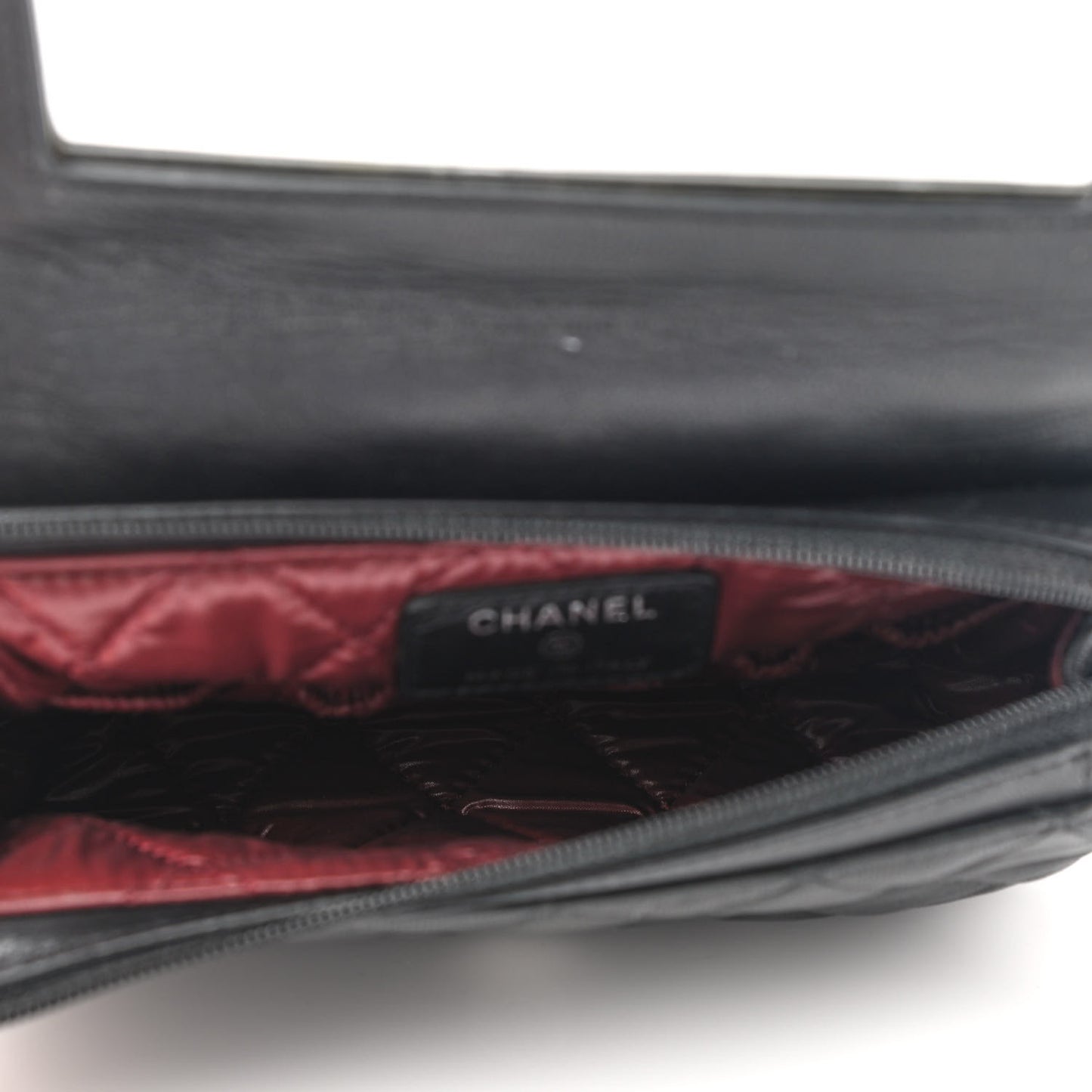 Lambskin Quilted Flap Cosmetic Case Black