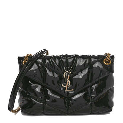 Saint Laurent Patent Quilted Small Loulou Puffer Monogram Chain Satchel Black 1 of 10