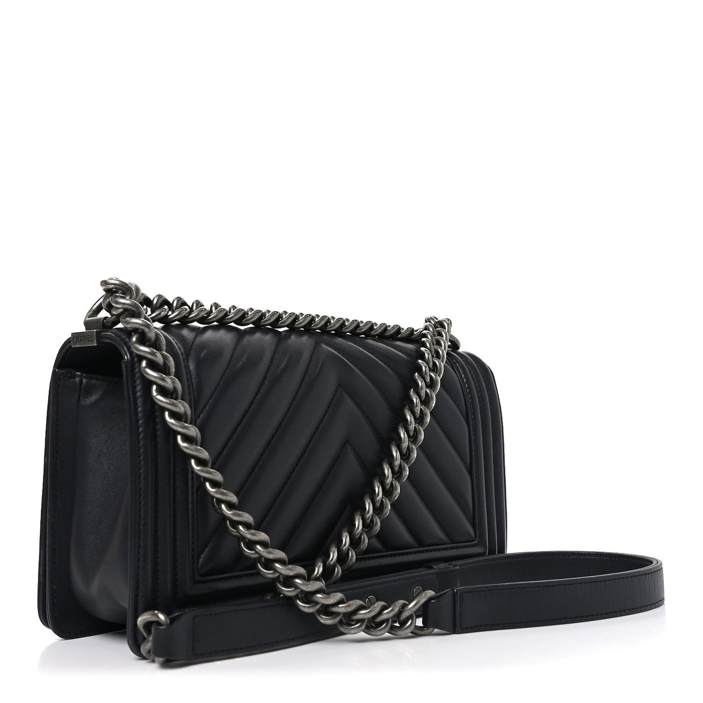 Lambskin Chevron Quilted Medium Boy Flap Black