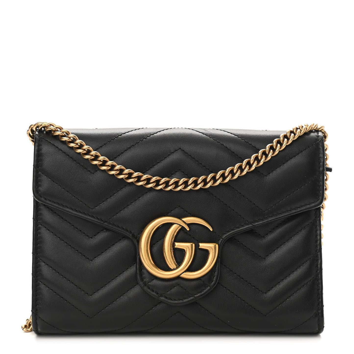 Calfskin Matelasse GG Marmont Chain Wallet Black