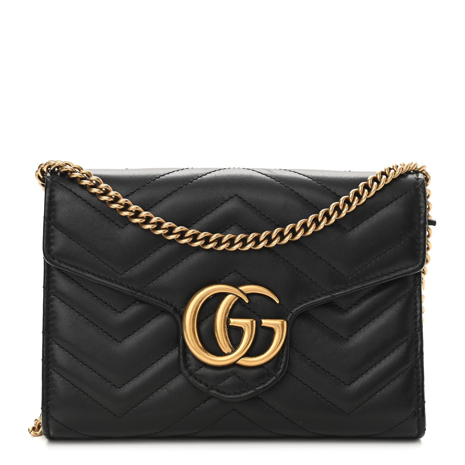 Gucci Calfskin Matelasse GG Marmont Chain Wallet Black 1 of 11