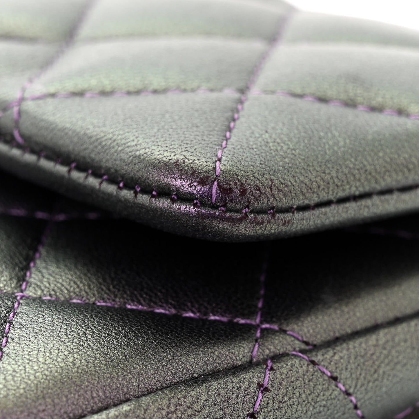Iridescent Lambskin Quilted Mini Rectangular Flap Dark Purple