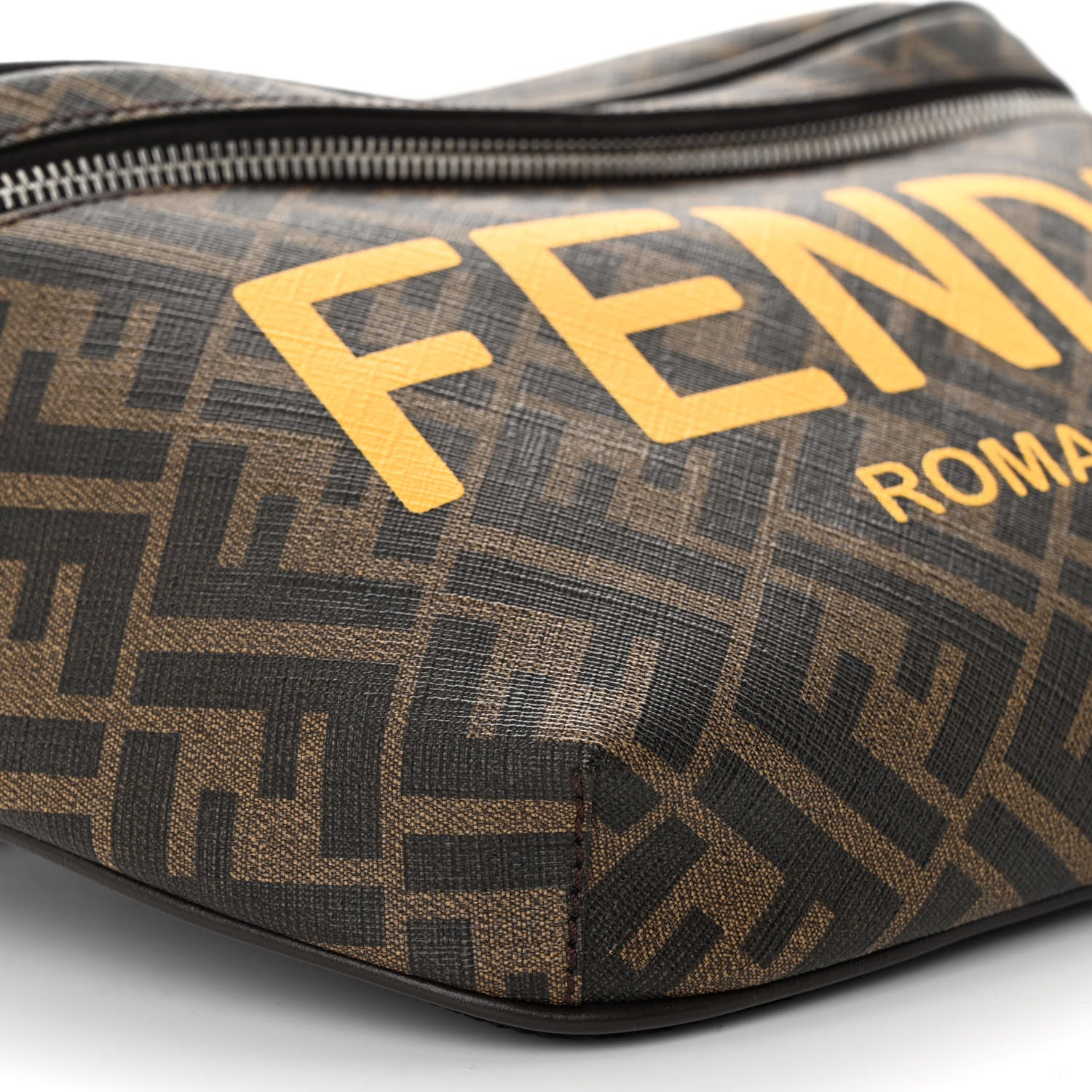 Fendi Shiny Glazed Fabric Vitello Cover FF 1974 Logo Belt Bag Tobacco Moro Giallo Ebano 9 of 10