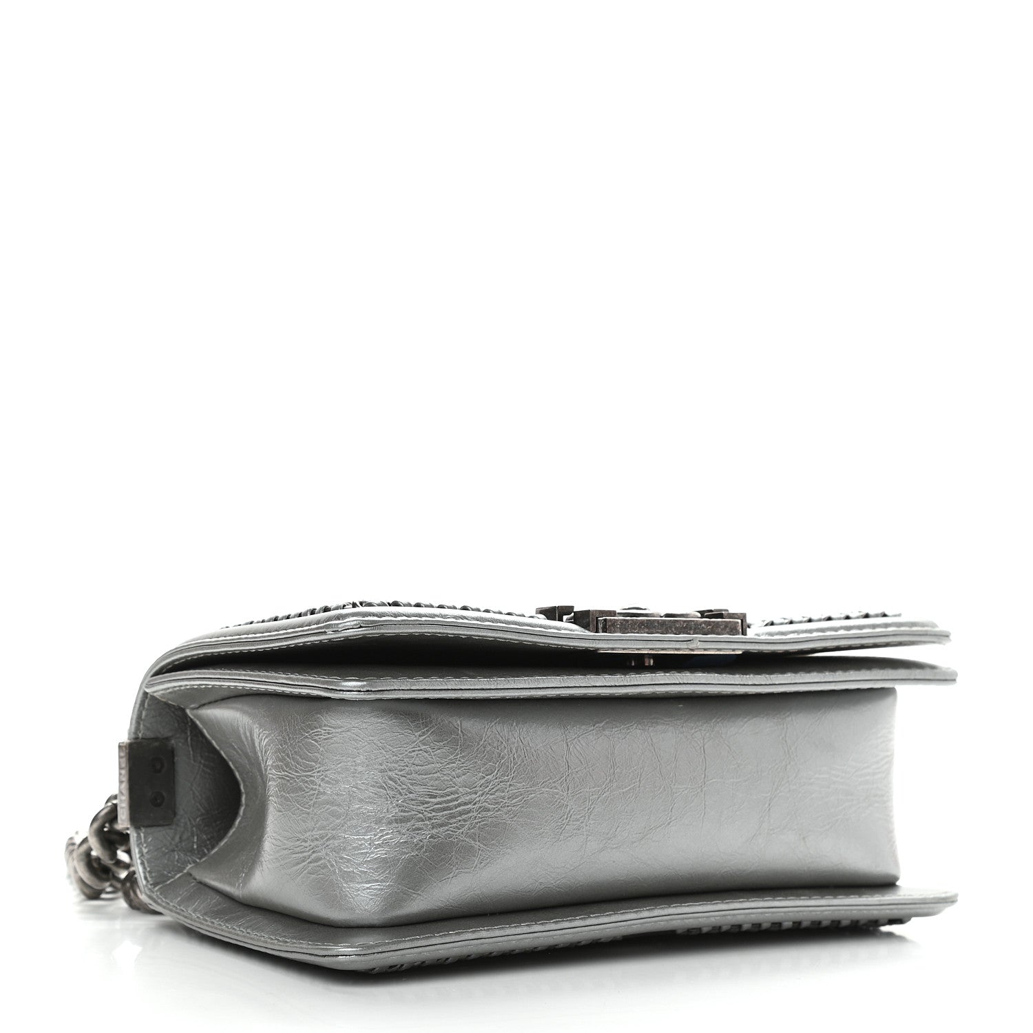 Chanel Metallic Aged Calfskin Quilted Small Boy Handle Flap Charcoal 6 of 17