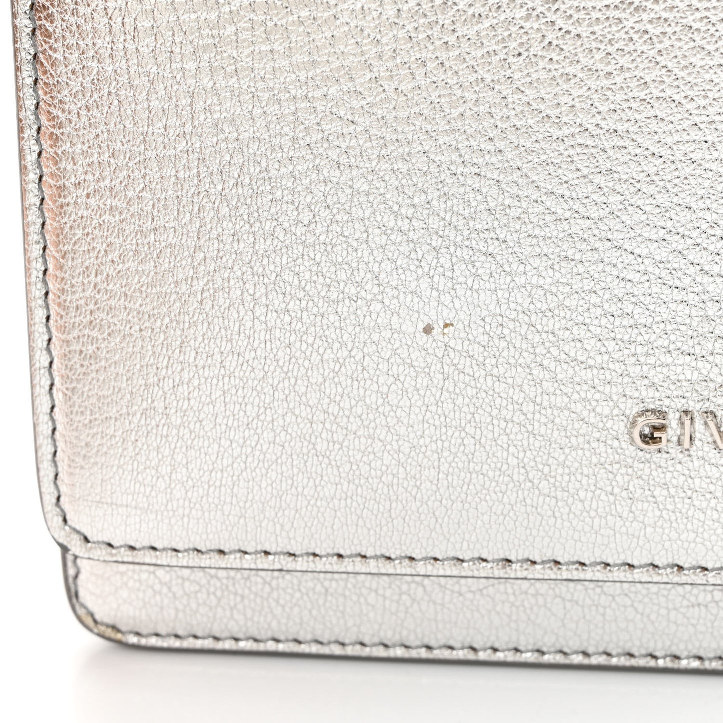 Metallic Calfskin Pandora Chain Wallet Silver