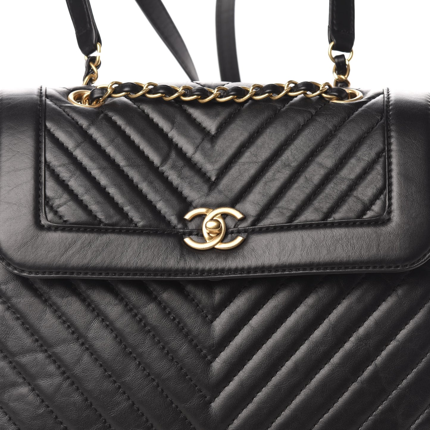 Aged Calfskin Chevron Quilted Backpack Black