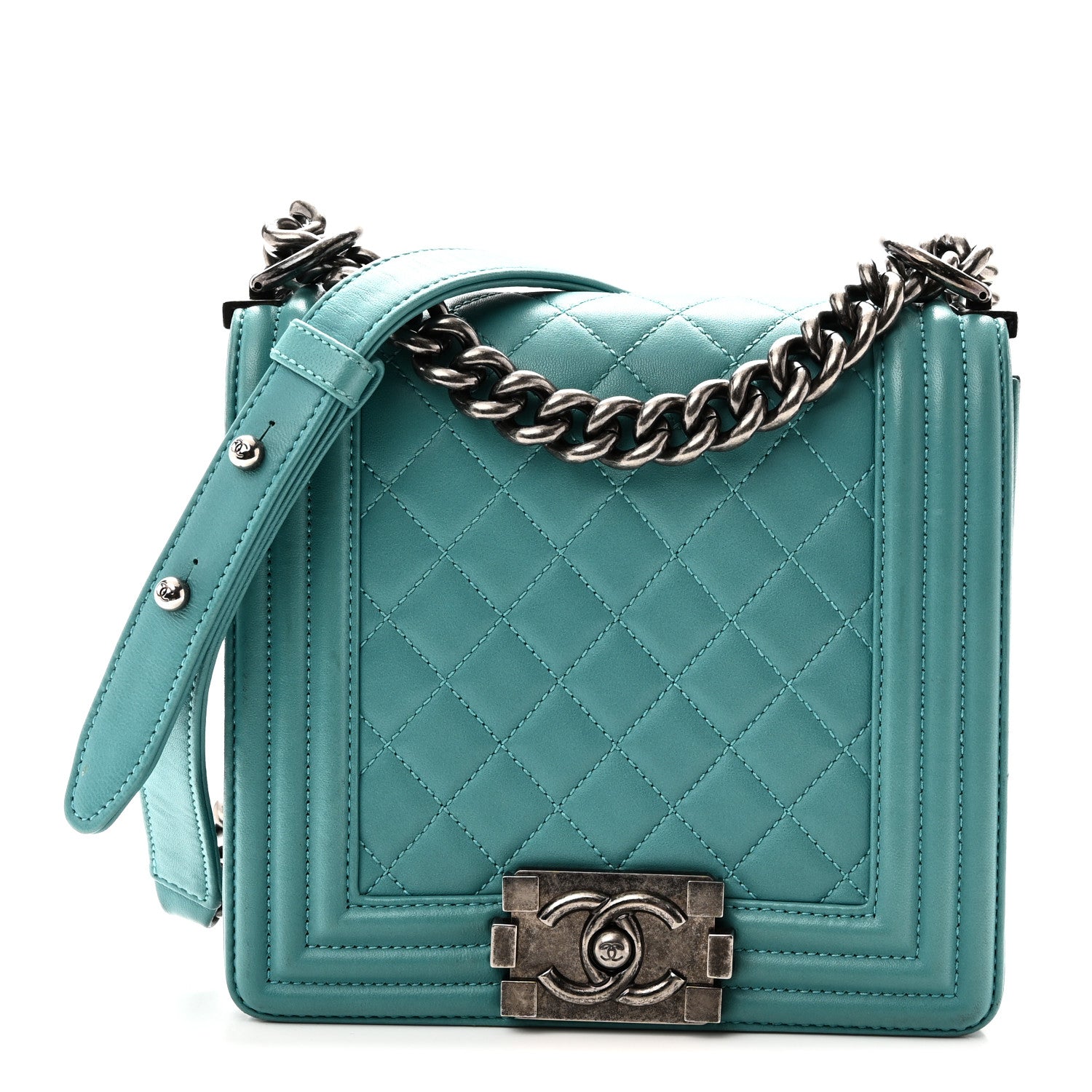 Chanel Calfskin Quilted North South Boy Flap Turquoise 1 of 10