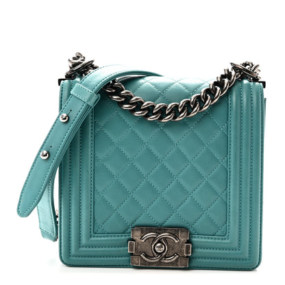 Chanel Calfskin Quilted North South Boy Flap Turquoise 1 of 10