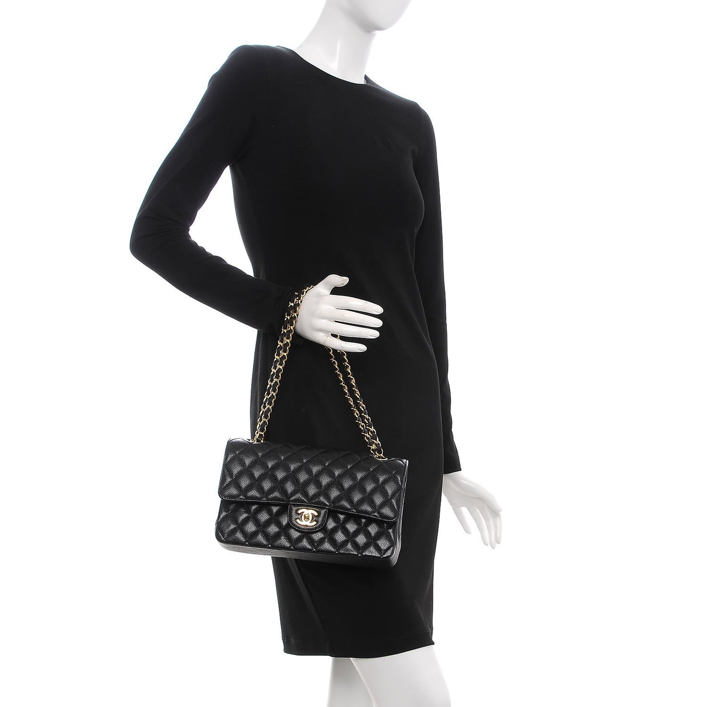 Caviar Quilted Medium Double Flap Black