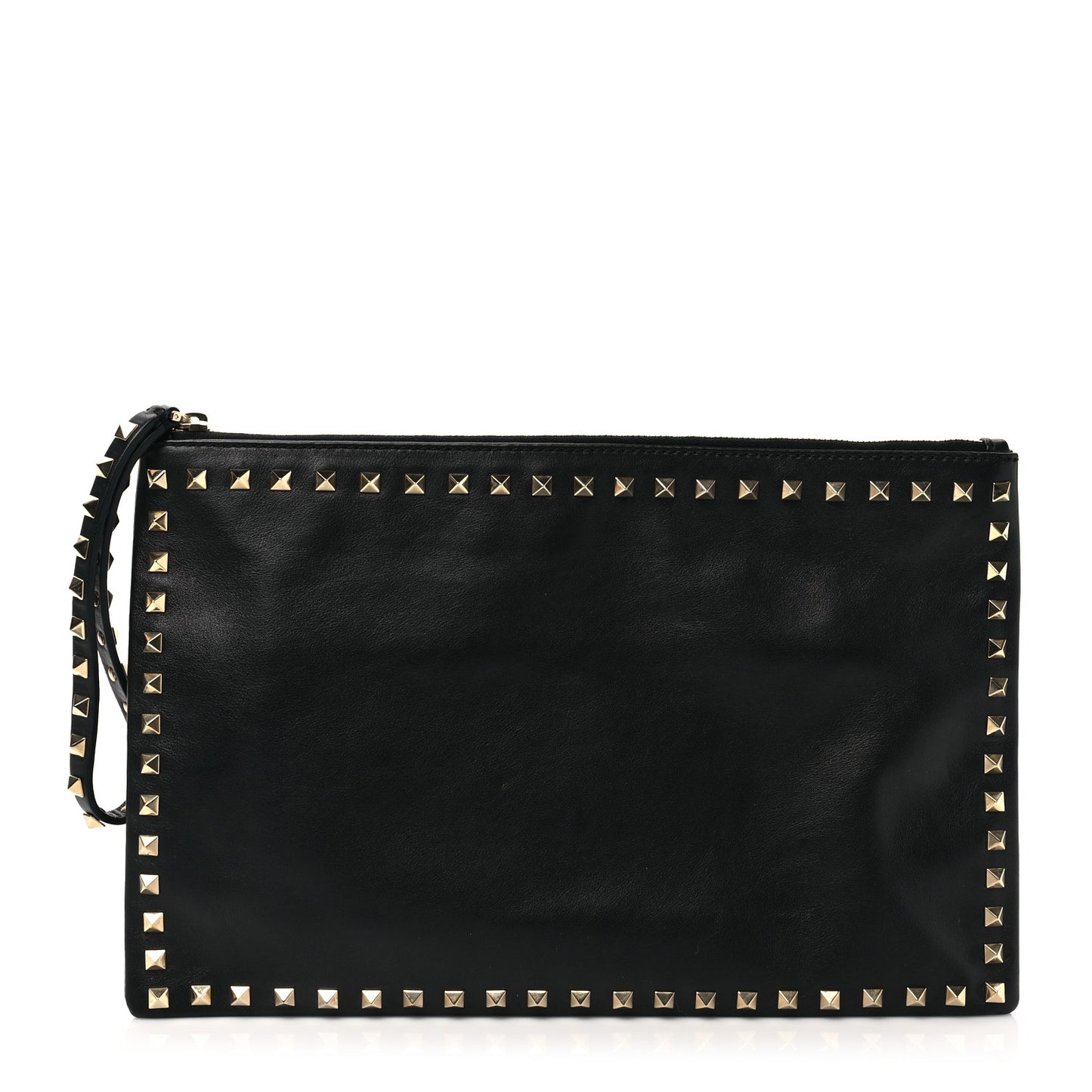Vitello Large Rockstud Zip Wristlet Pouch Black