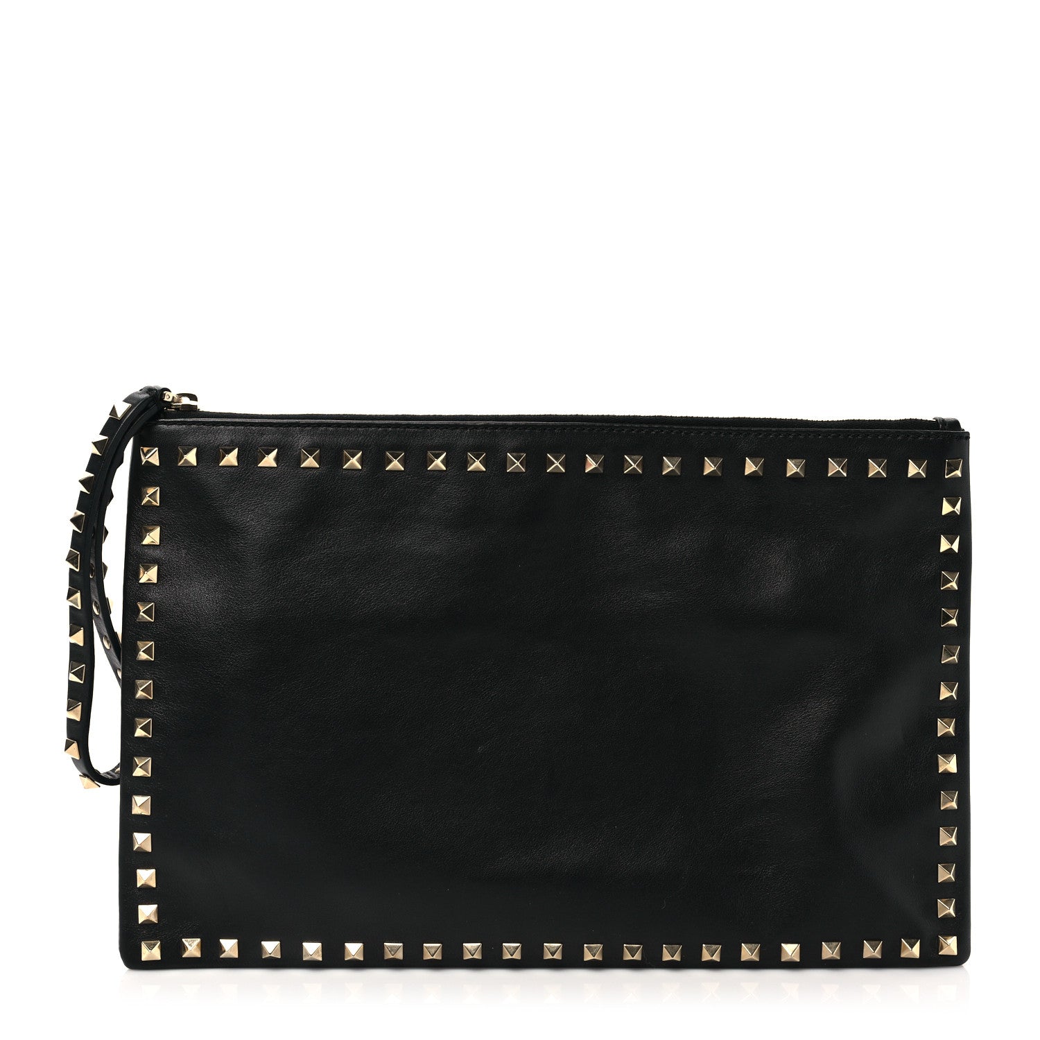 Valentino Garavani Vitello Large Rockstud Zip Wristlet Pouch Black 1 of 9