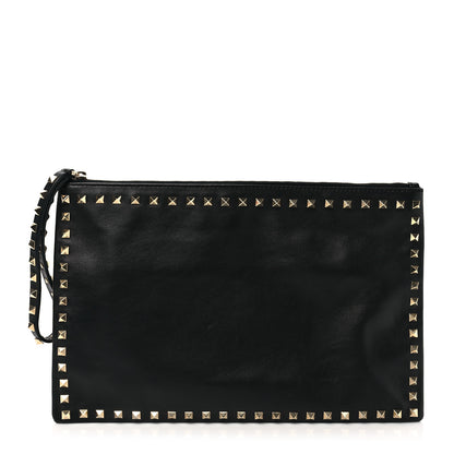 Valentino Garavani Vitello Large Rockstud Zip Wristlet Pouch Black 1 of 9