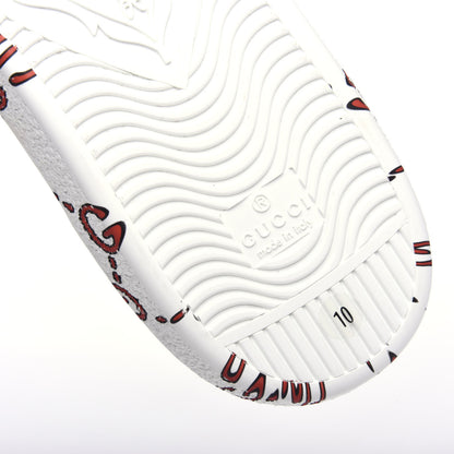 Gucci Calfskin GucciGhost Print Mens Ace Sneakers 10 White Hibiscus Red 8 of 10