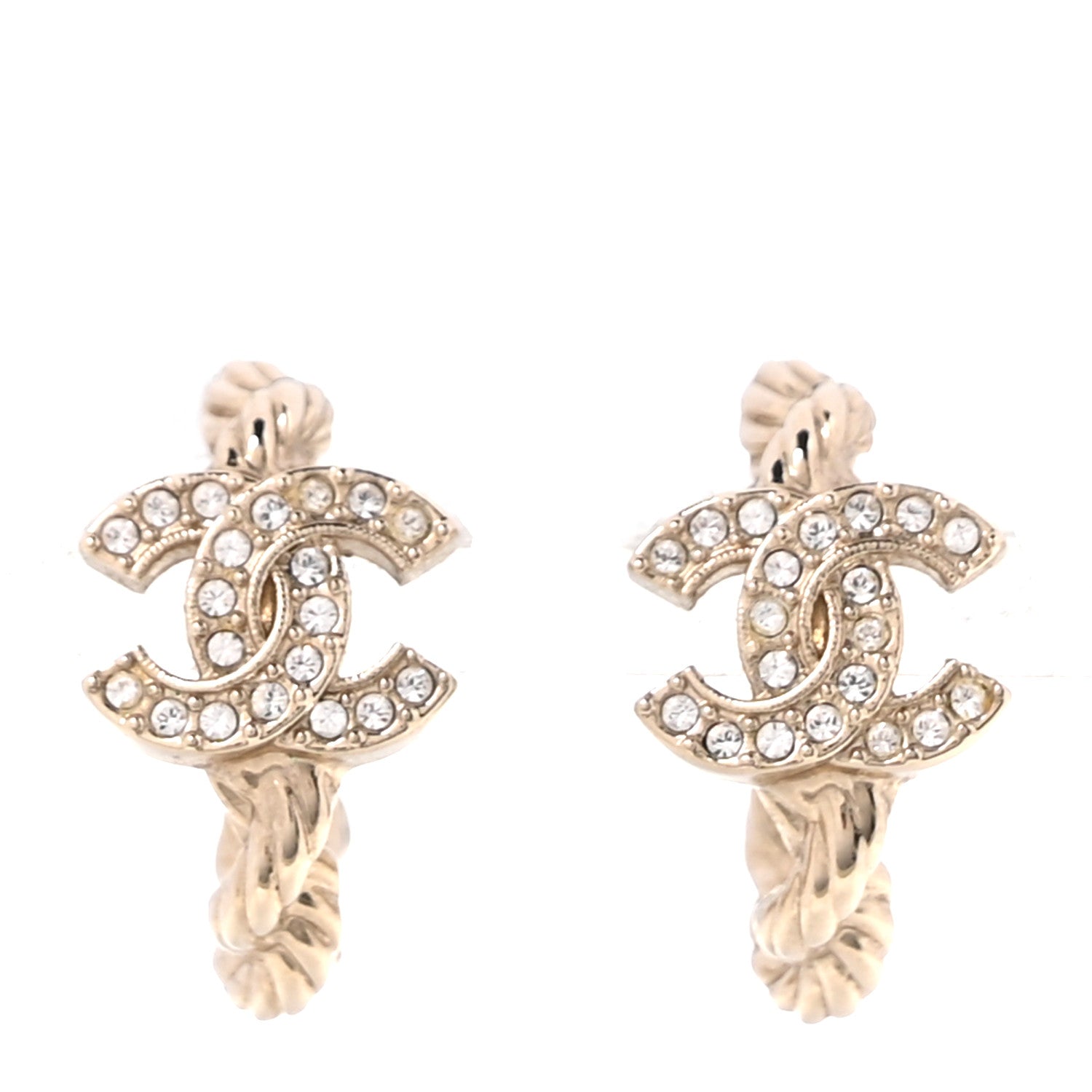 Chanel Crystal CC Hoop Earrings Gold 1 of 4