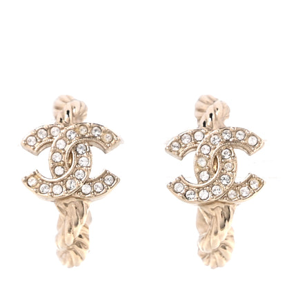Chanel Crystal CC Hoop Earrings Gold 1 of 4