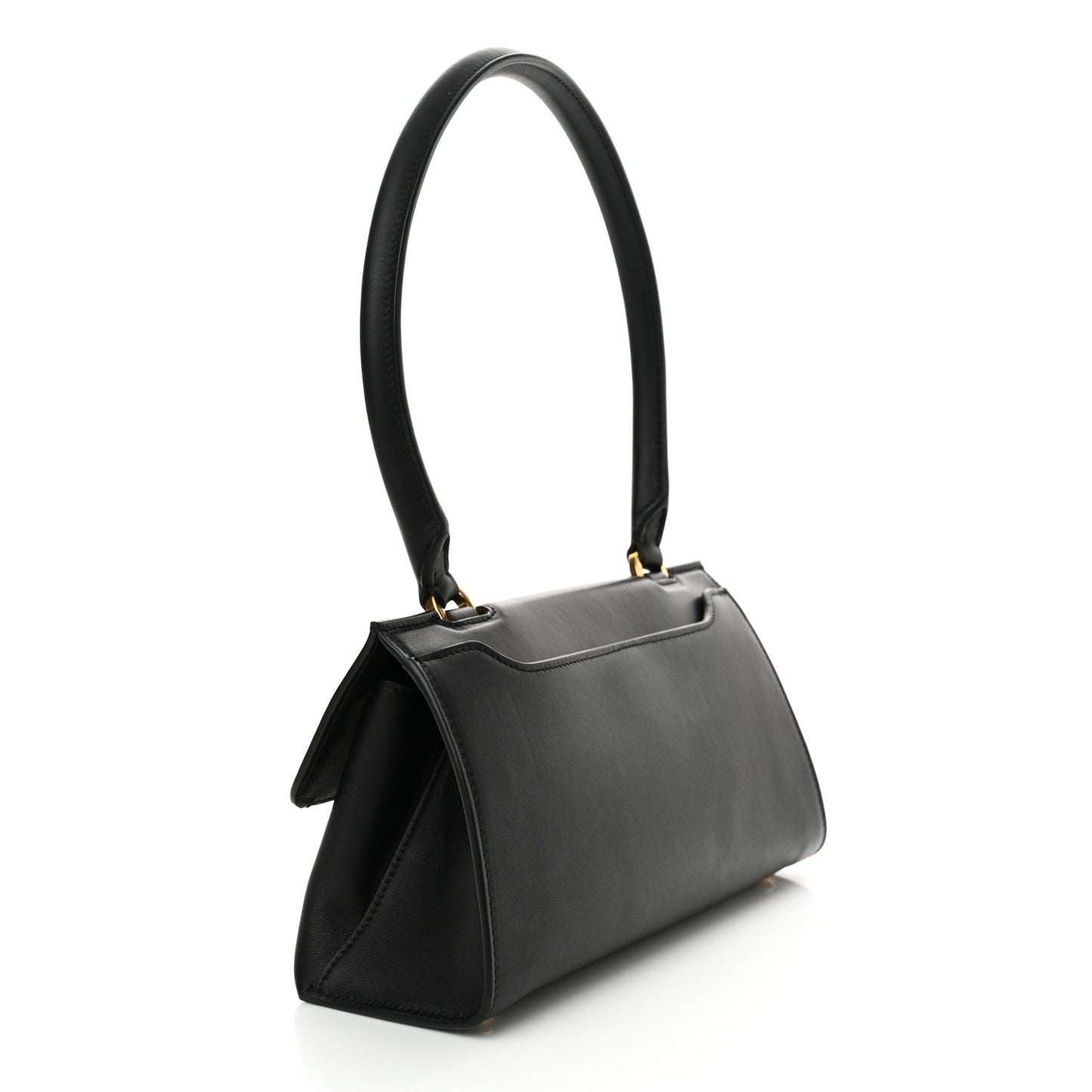 Calfskin Trifolio Swing Top Handle Bag Black