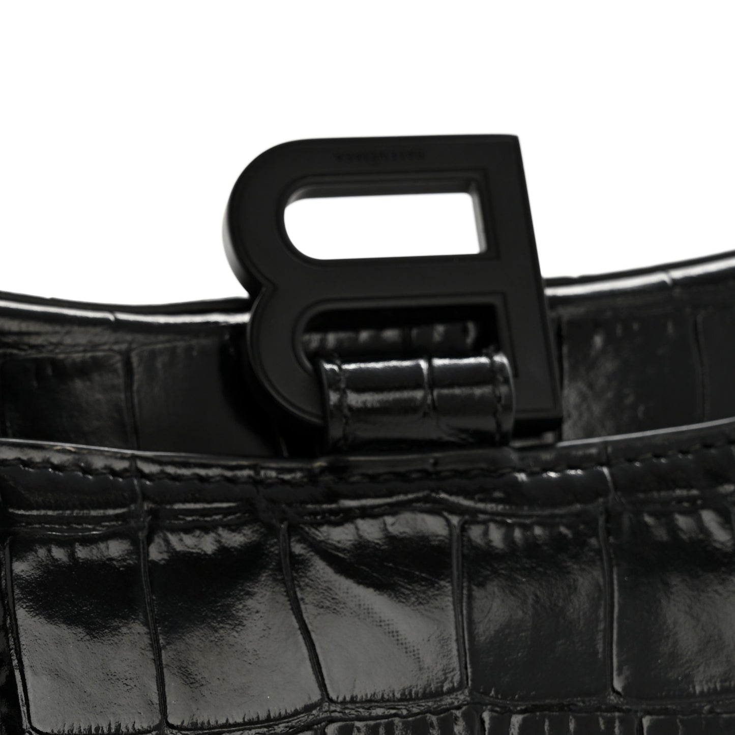 Shiny Calfskin Monochrome Crocodile Embossed Hourglass Chain Bag Black