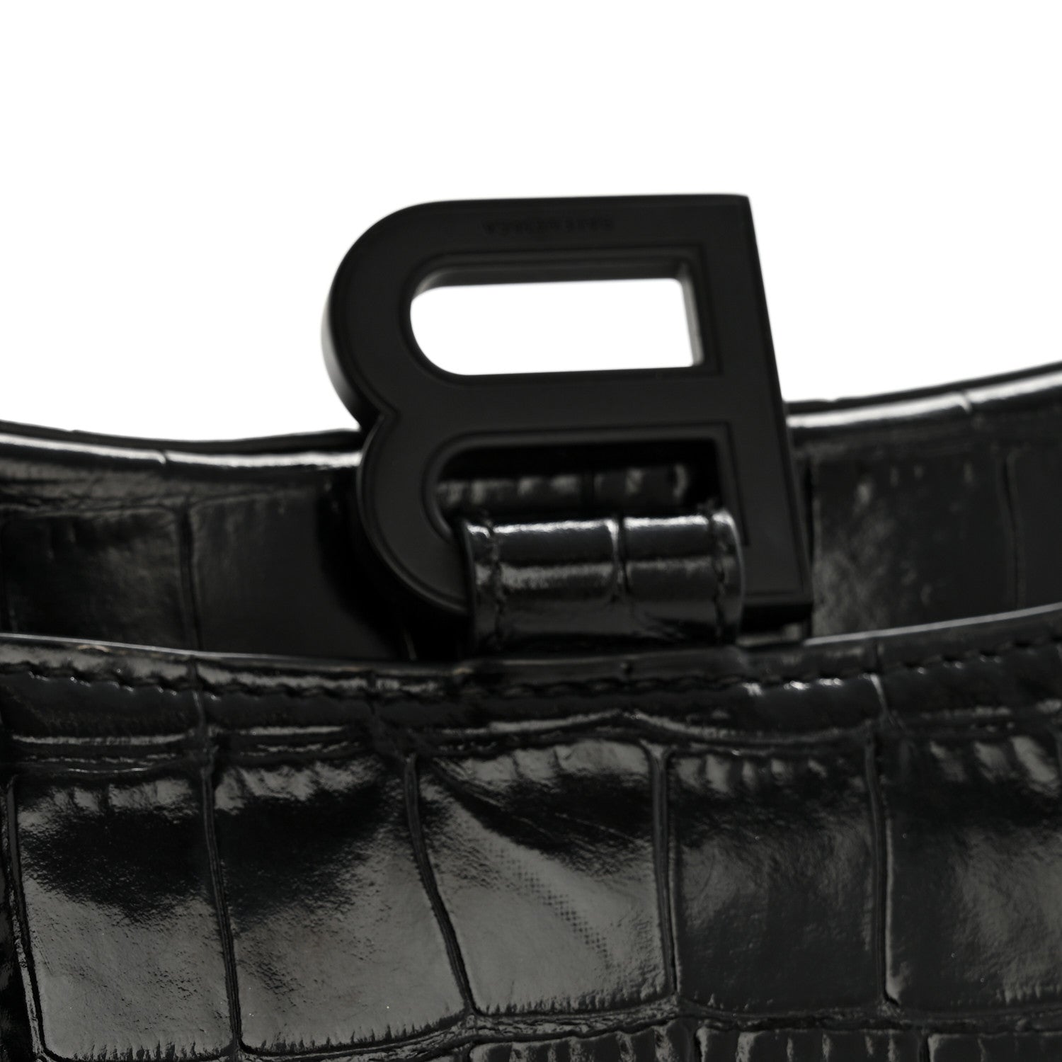 Balenciaga Shiny Calfskin Monochrome Crocodile Embossed Hourglass Chain Bag Black 14 of 15