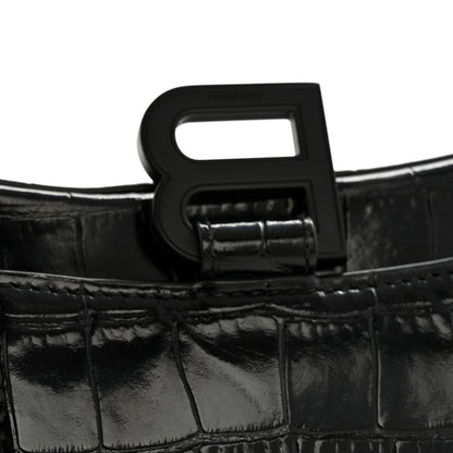 Balenciaga Shiny Calfskin Monochrome Crocodile Embossed Hourglass Chain Bag Black 14 of 15