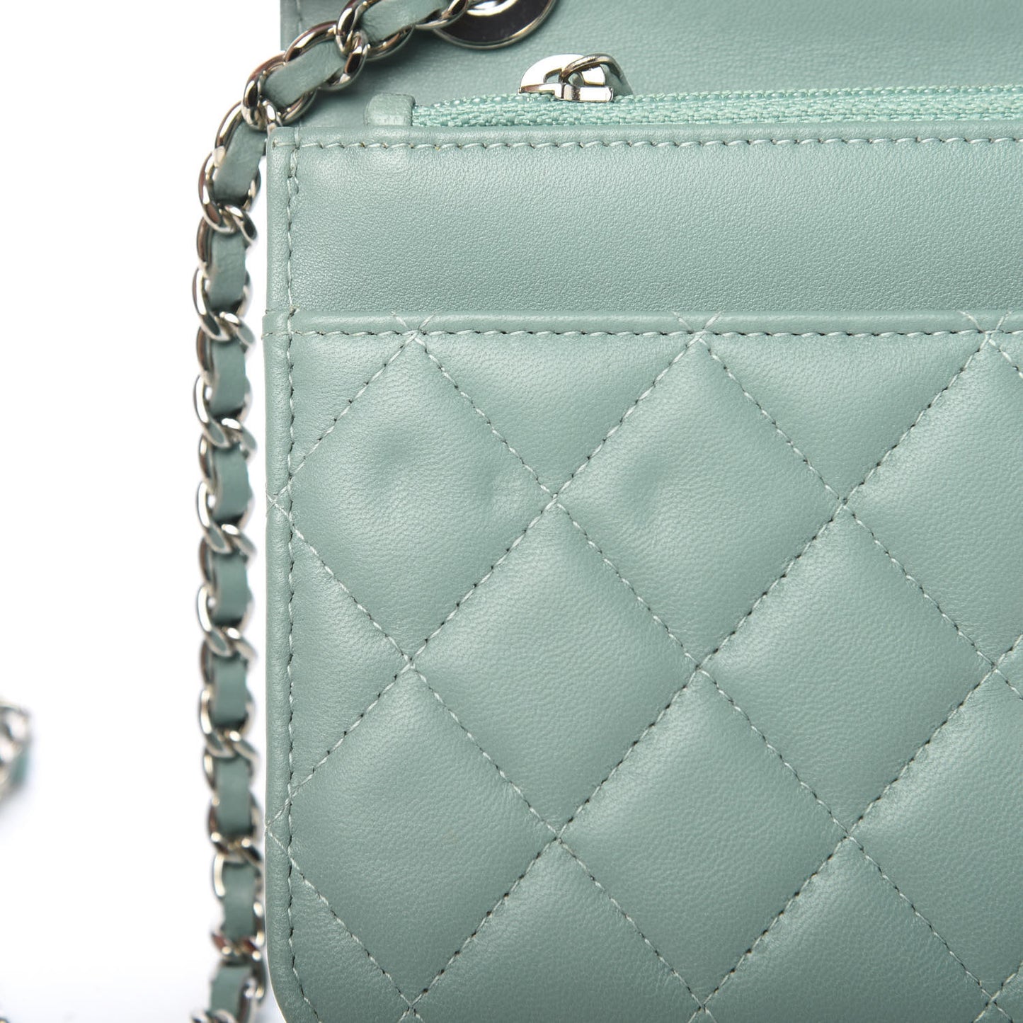 Lambskin Quilted Trendy CC Wallet On Chain WOC Light Blue