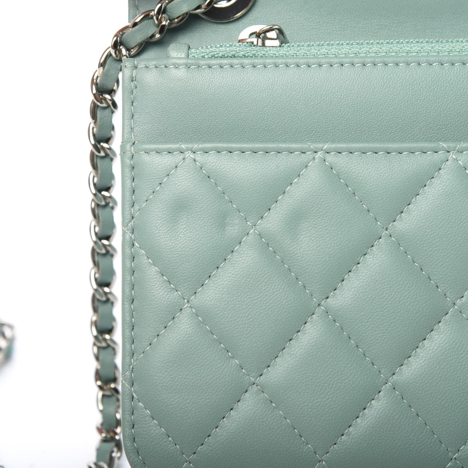 Chanel Lambskin Quilted Trendy CC Wallet On Chain WOC Light Blue 13 of 14