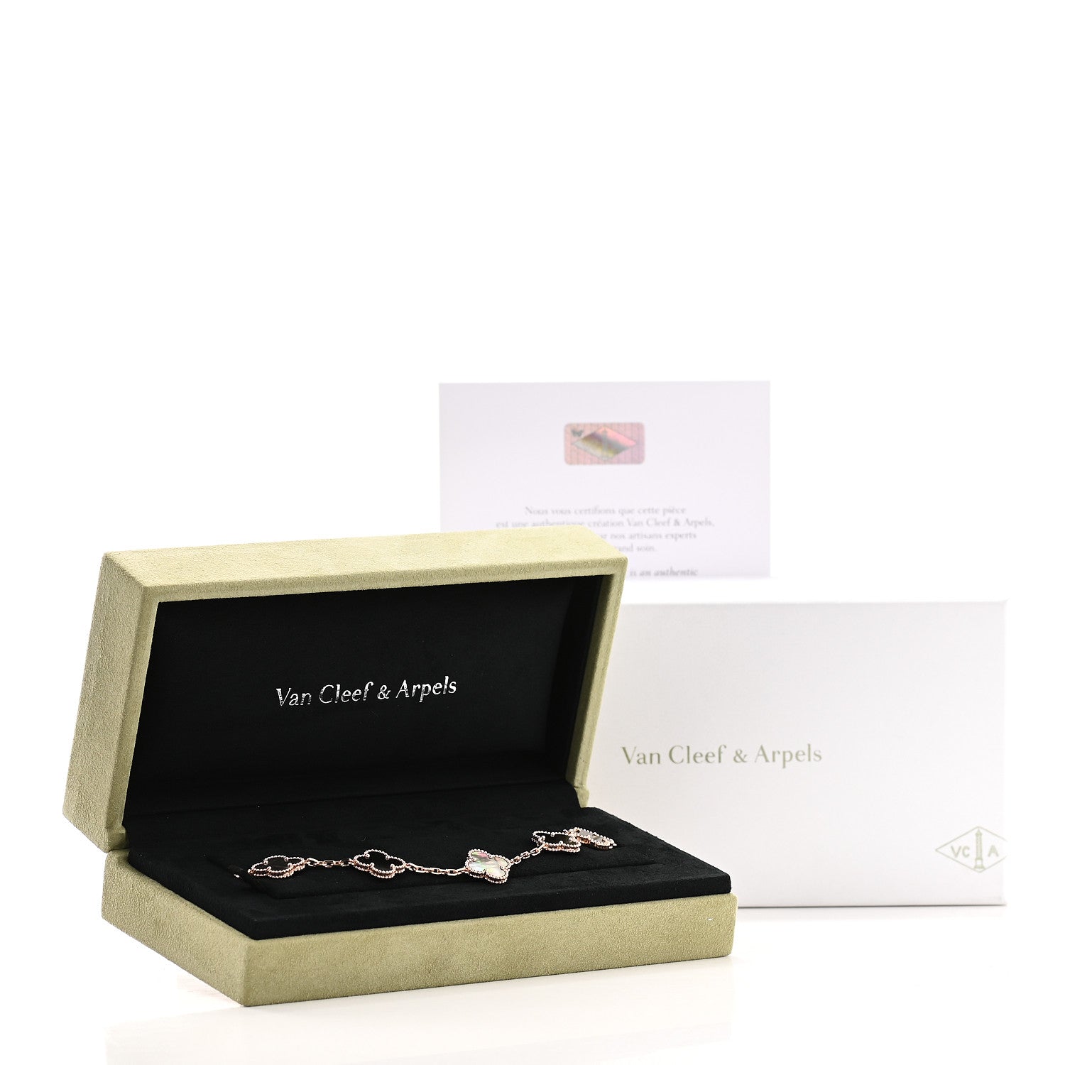 Van Cleef & Arpels 18K Rose Gold Gray Mother of Pearl 5 Motifs Vintage Alhambra Bracelet 7 of 7