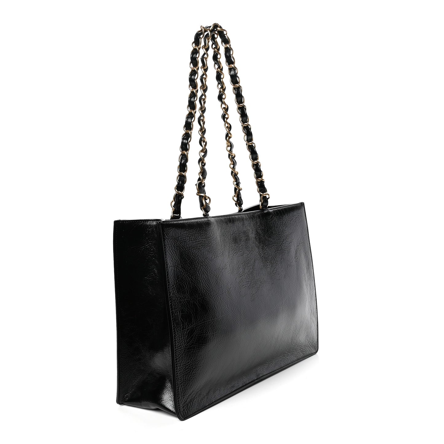 Shiny Aged Calfskin Shopping Bag Black