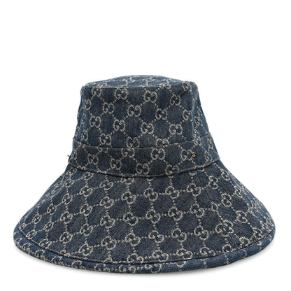 Gucci Denim GG Monogram Brim Hat XL Blue Ivory 1 of 9
