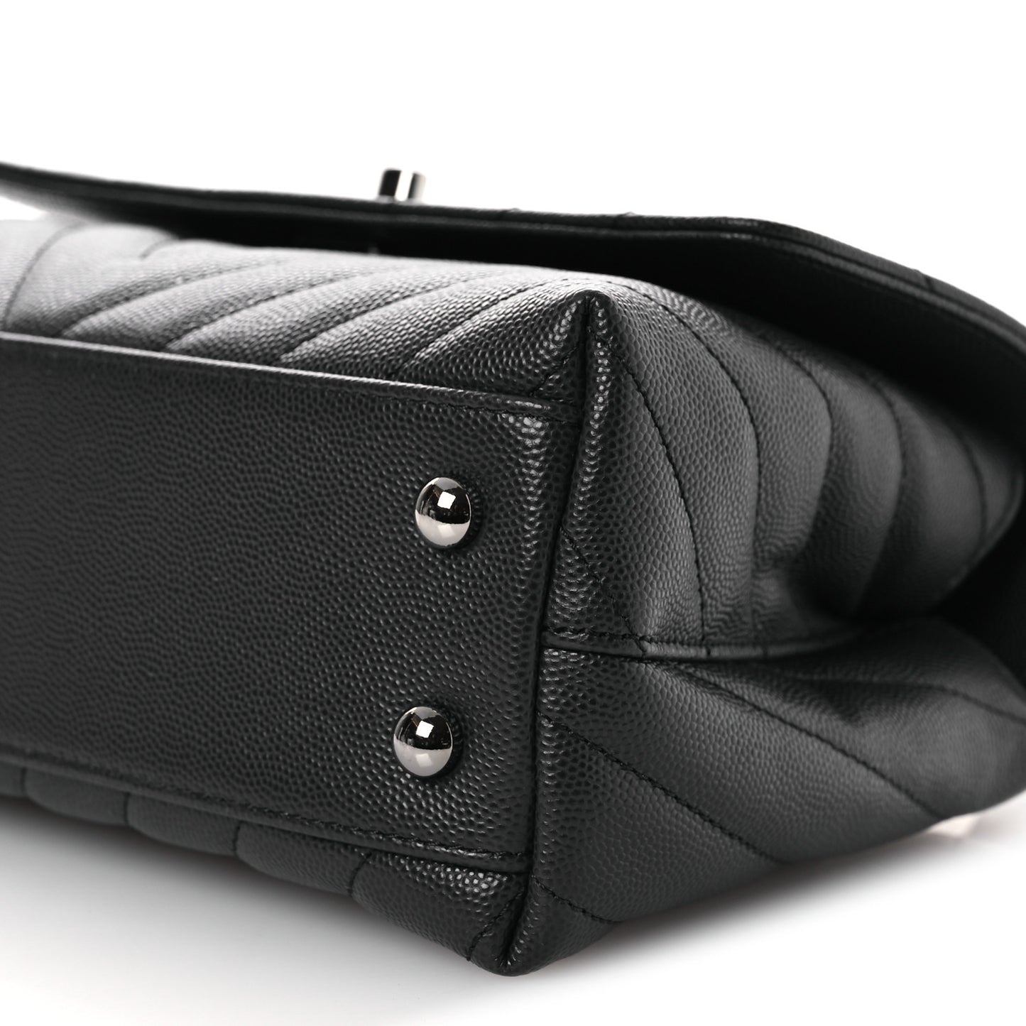 Caviar Chevron Quilted Mini Coco Handle Flap Dark Grey