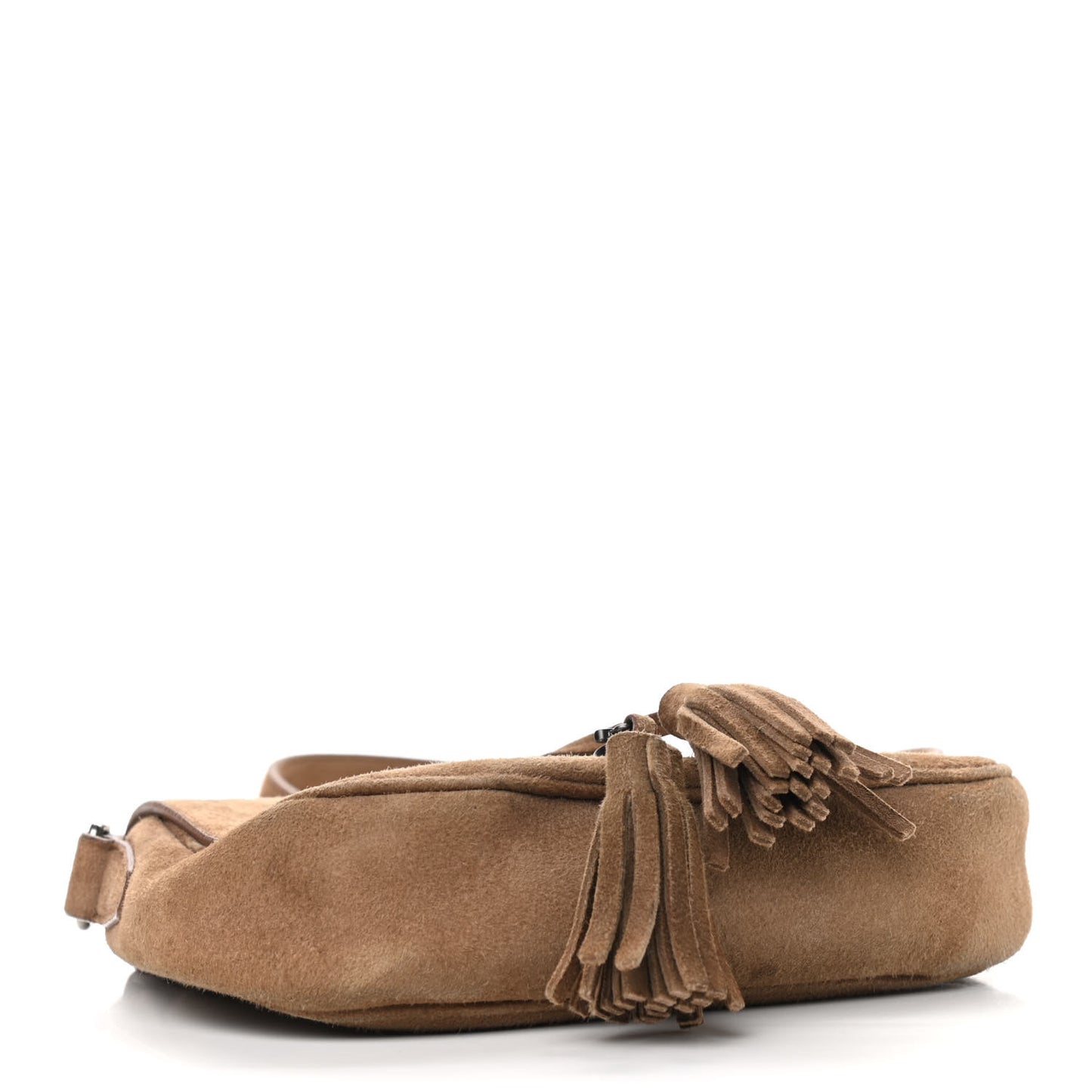 Suede Calfskin Fringe Kim Satchel Dusty Beige