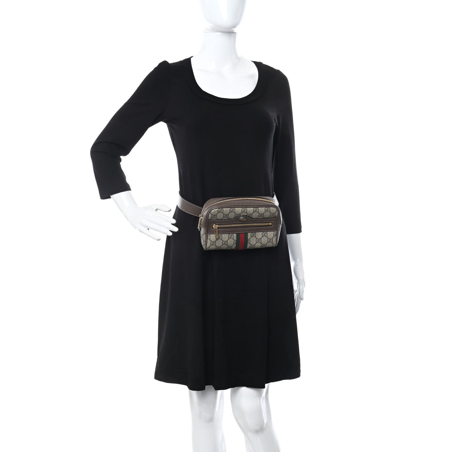 GG Supreme Monogram Web Small Ophidia Belt Bag 85 34 Dark Brown