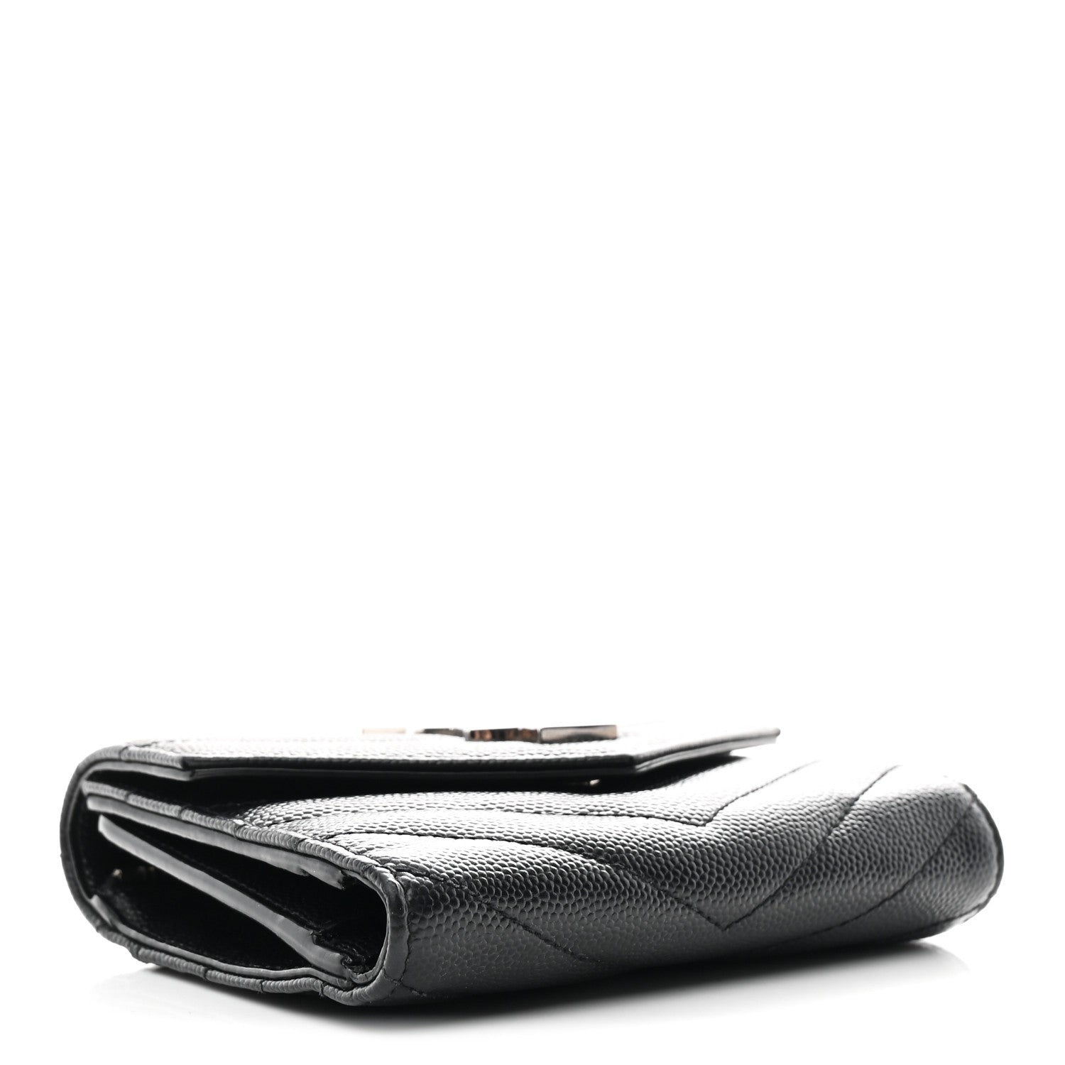 Saint Laurent Grain De Poudre Matelasse Chevron Monogram Compact Tri Fold Wallet Black 4 of 7