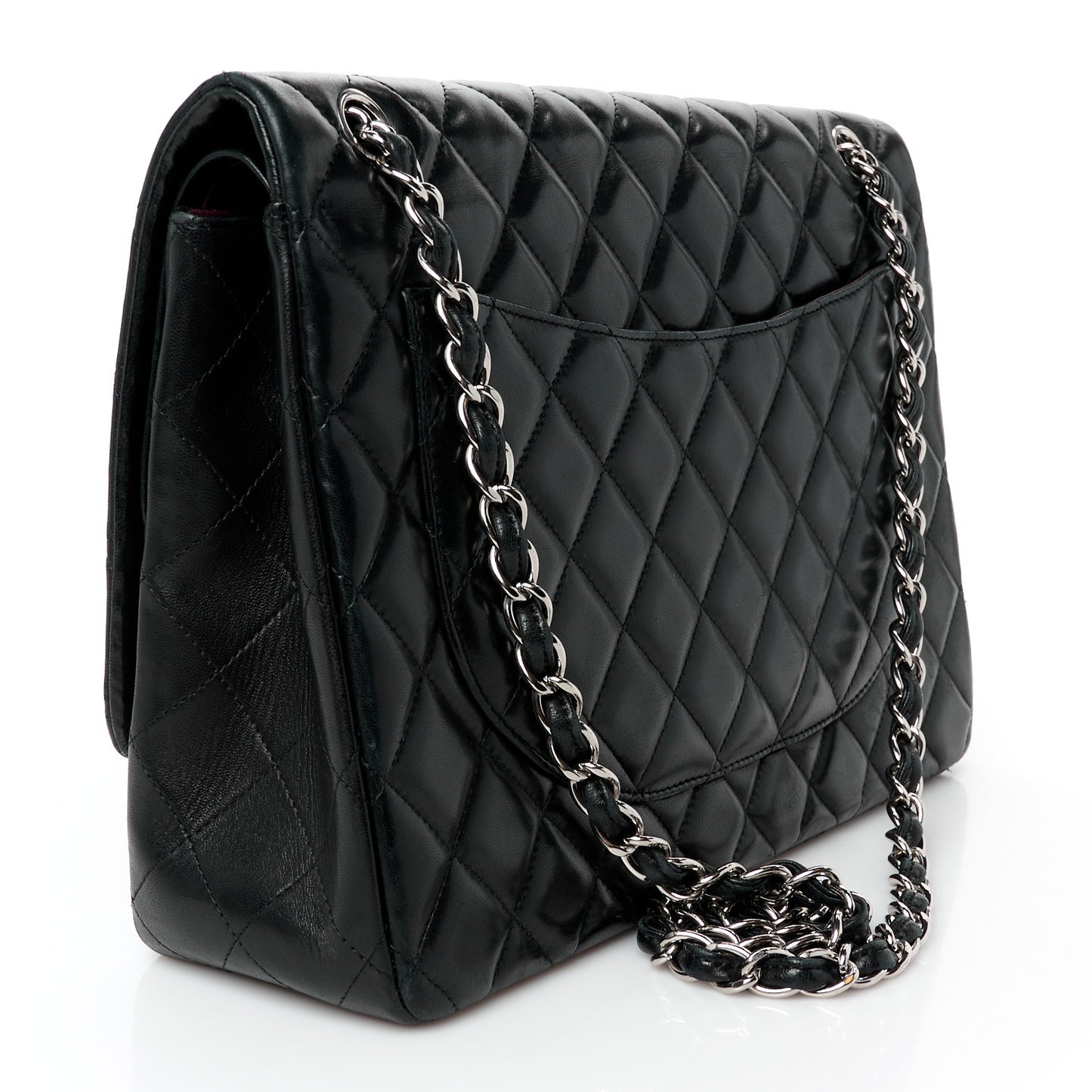 Lambskin Quilted Maxi Double Flap Black
