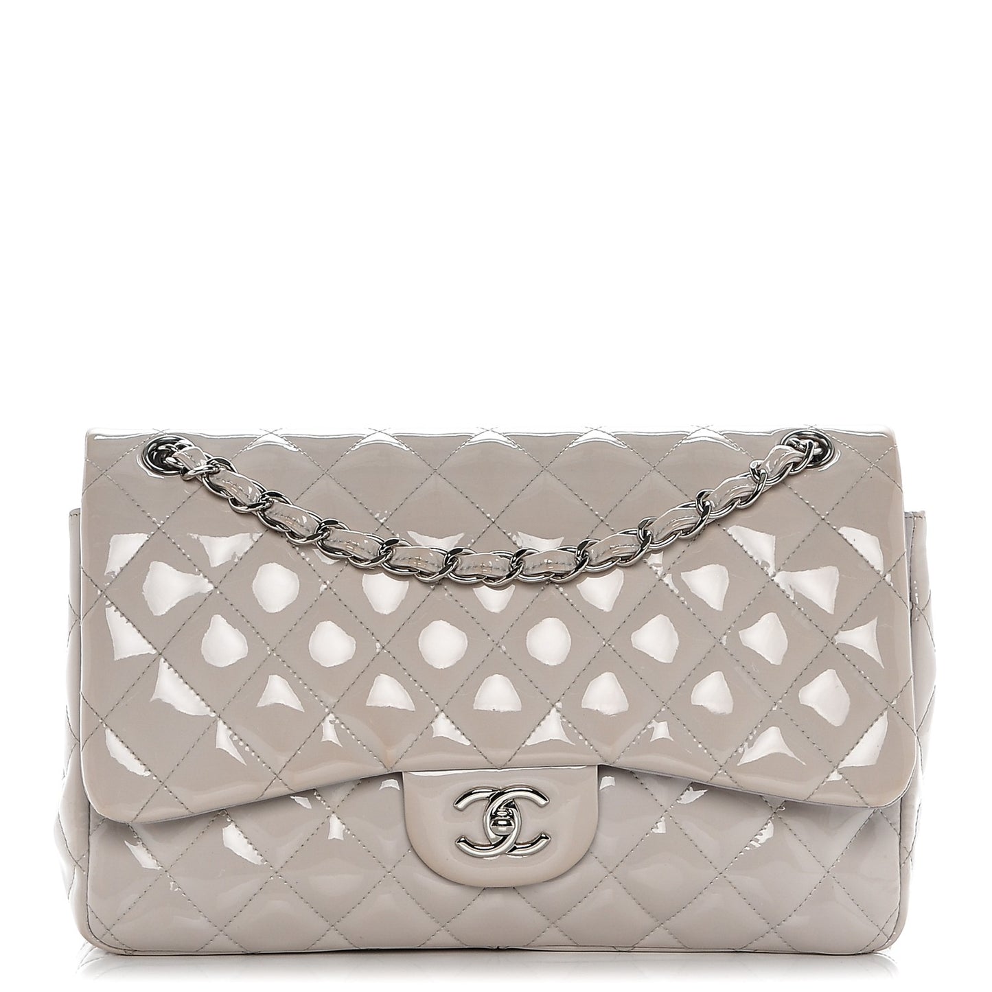 Patent Quilted Jumbo Double Flap Light Grey