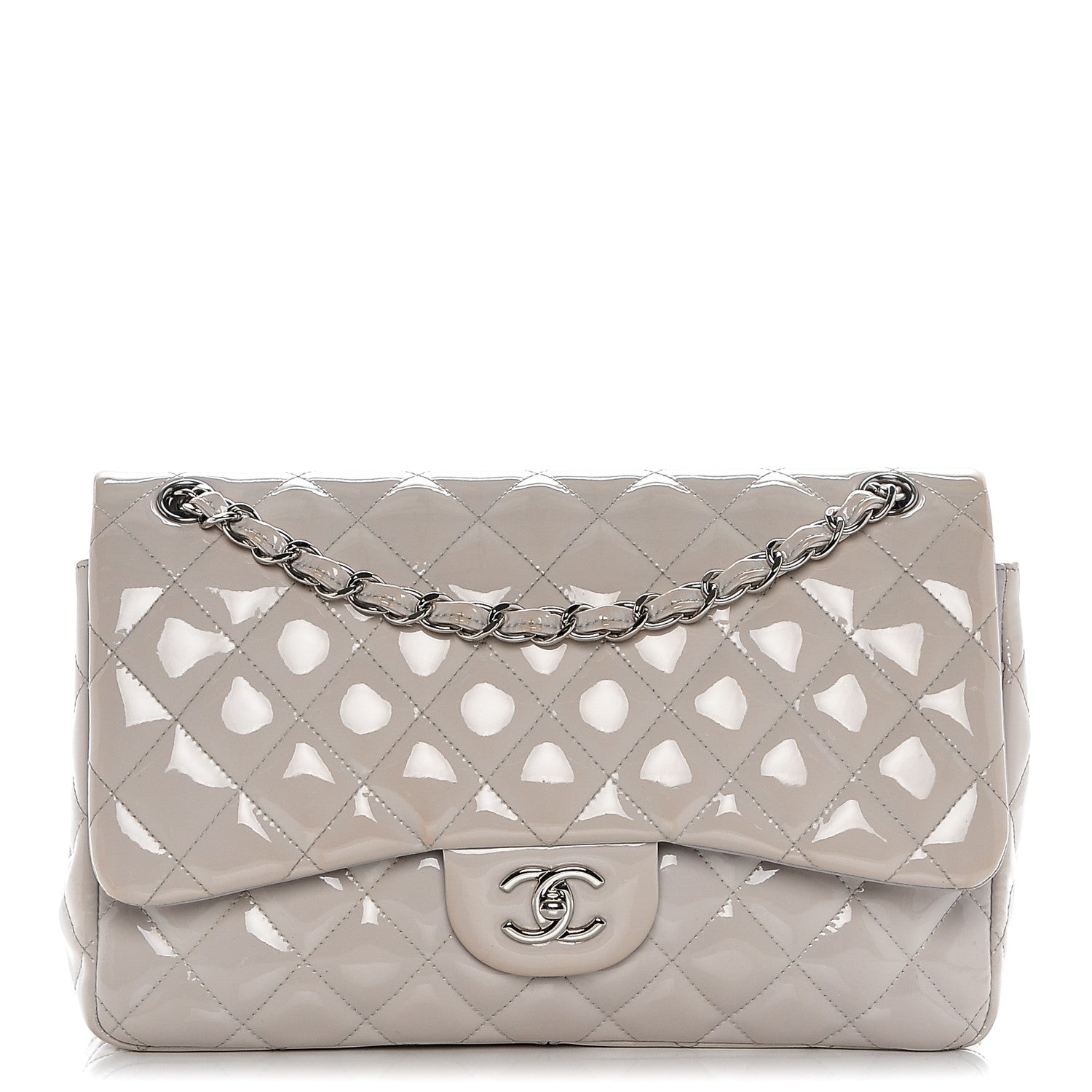 Chanel Patent Quilted Jumbo Double Flap Light Grey 1 of 9
