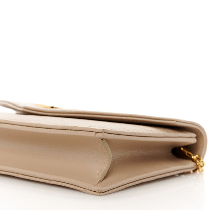 Saint Laurent Grain De Poudre Matelasse Chevron Monogram Envelope Chain Wallet Dark Beige 10 of 11