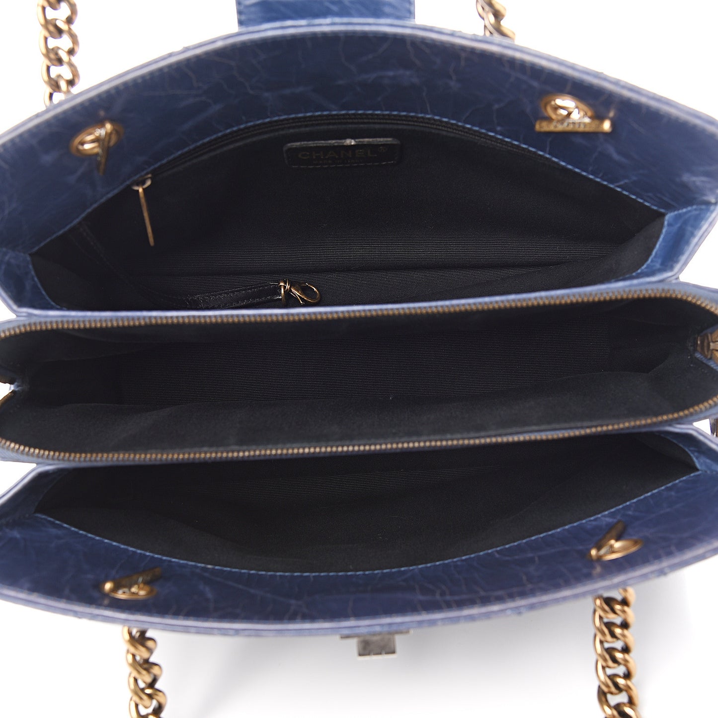 Glazed Crackled Calfskin Small Reissue Tote Blue