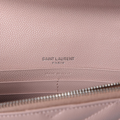 Saint Laurent Grain De Poudre Matelasse Chevron Monogram Envelope Chain Wallet Pale Pink 6 of 9