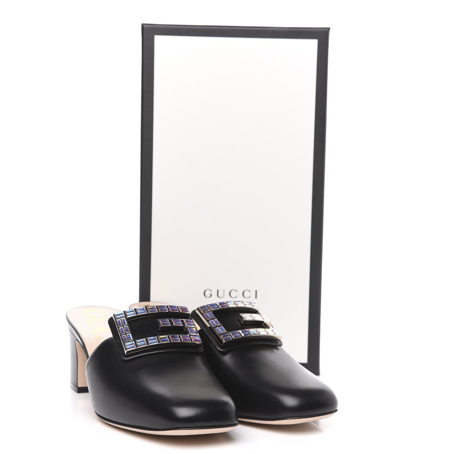 Gucci Malaga Kid Crystal Square G Madelyn Mules 40 Black 10 of 10