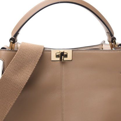 Fendi Vitello Seta Glazed Fabric FF 1974 Medium Peekaboo X-Lite Sand Mogano Panna 9 of 9
