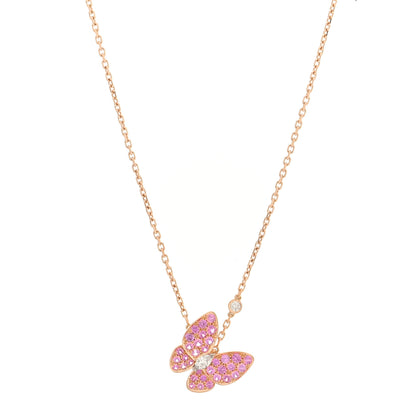 Van Cleef & Arpels 18K Rose Gold Diamond Pink Sapphire Two Butterfly Pendant Necklace 1 of 5