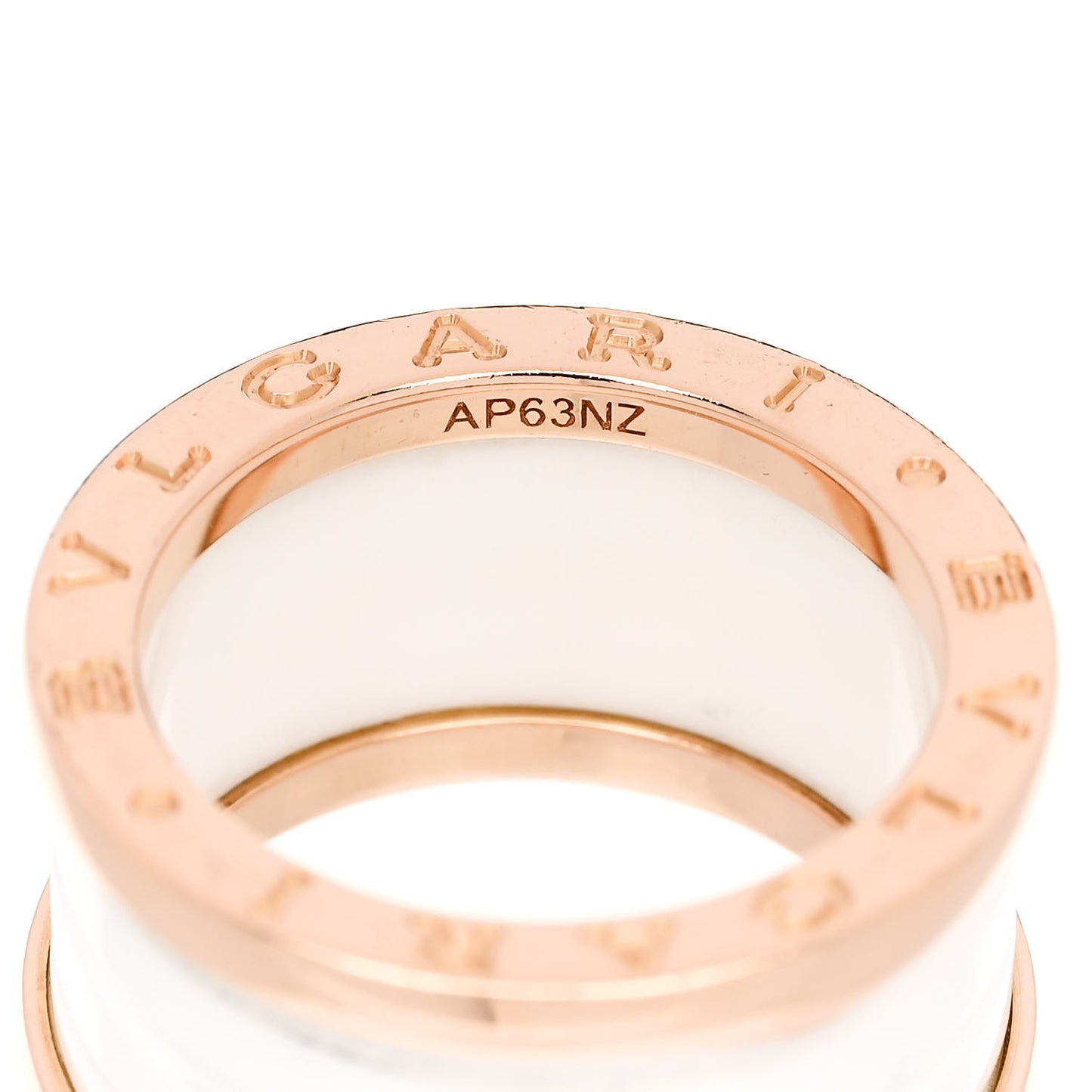 18K Rose Gold White Ceramic B.Zero1 Four-Band Ring 52 6