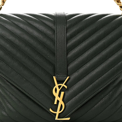 Saint Laurent Sheepskin Matelasse Chevron Monogram Large College Satchel Dark Green 7 of 10