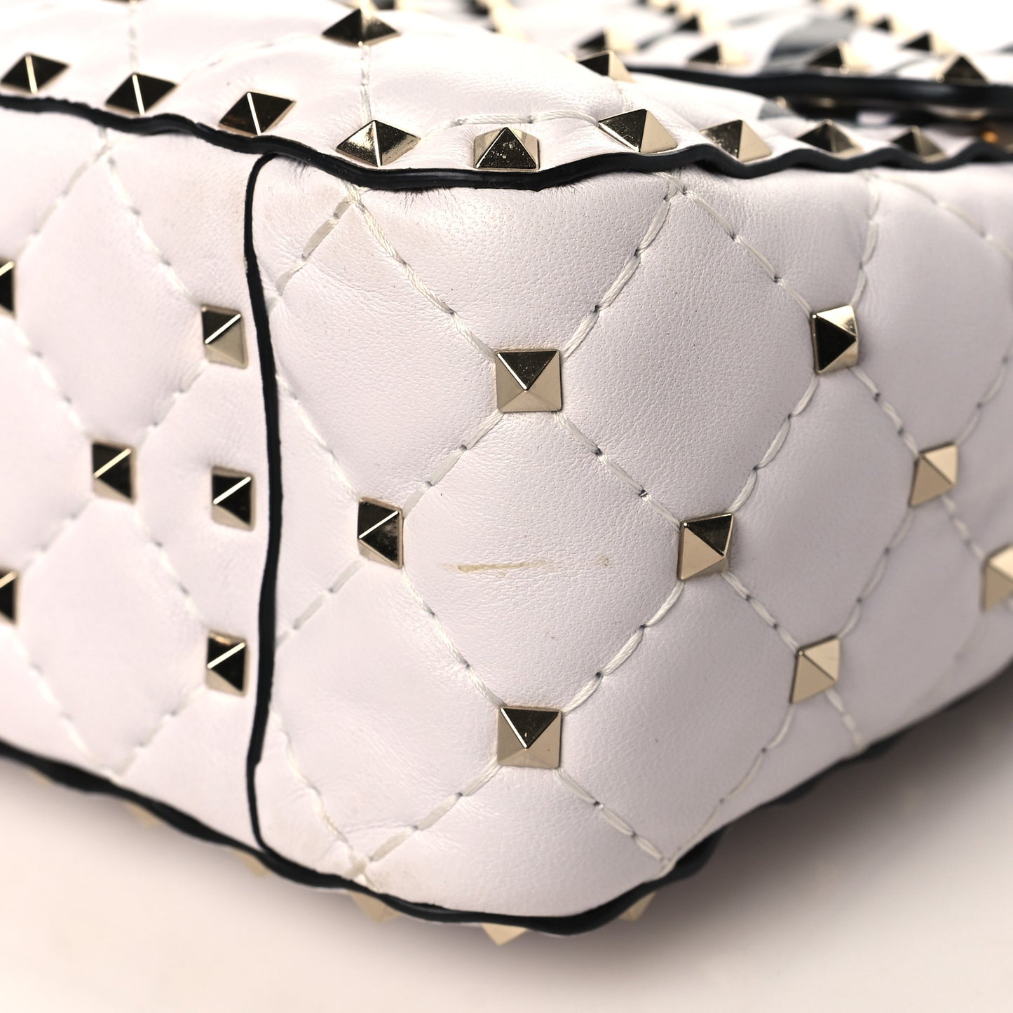 Lambskin VLTN Print Medium Rockstud Spike Shoulder Bag Optic White Black