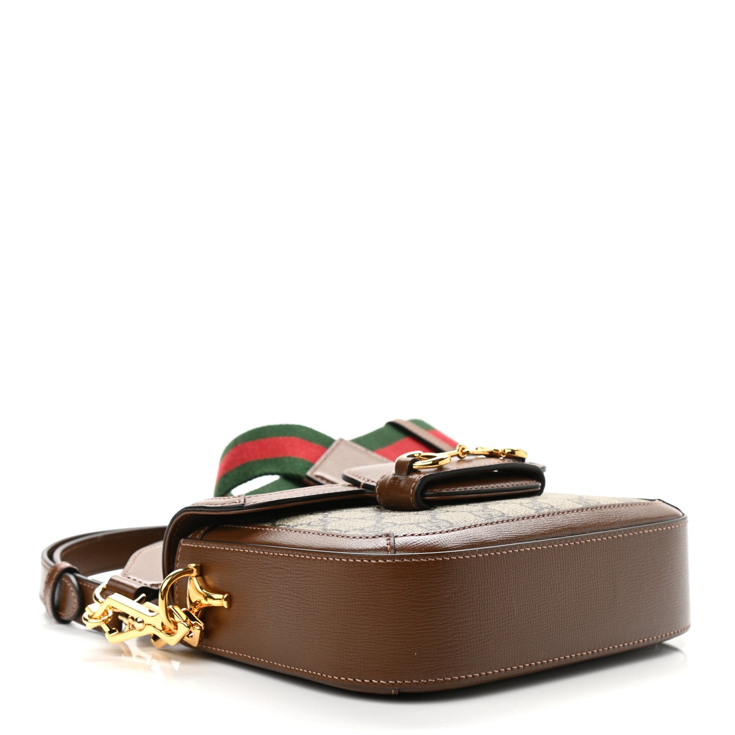 GG Supreme Monogram Web Mini Horsebit 1955 Shoulder Bag Beige Brown Sugar