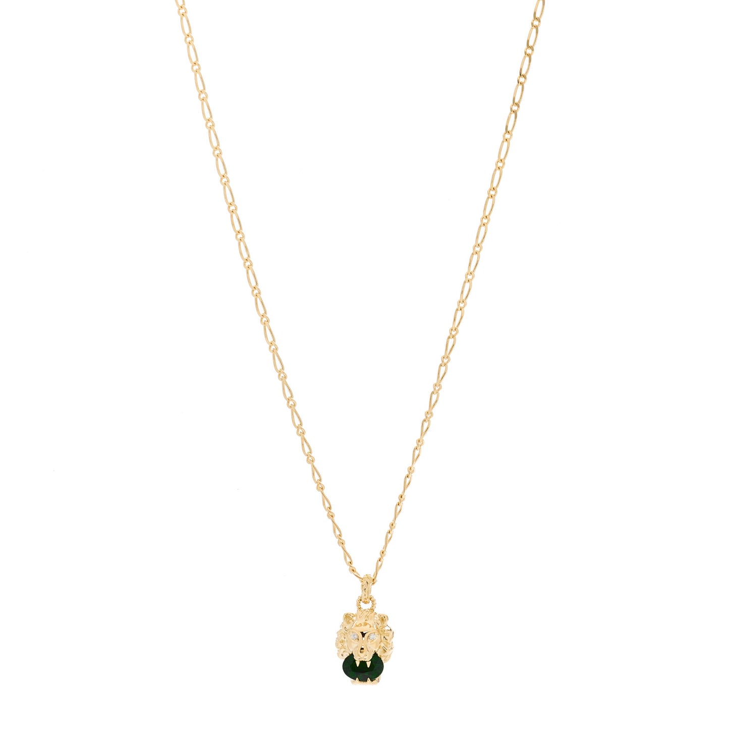 18K Yellow Gold Diamond Chrome Diopside Lion Head Necklace