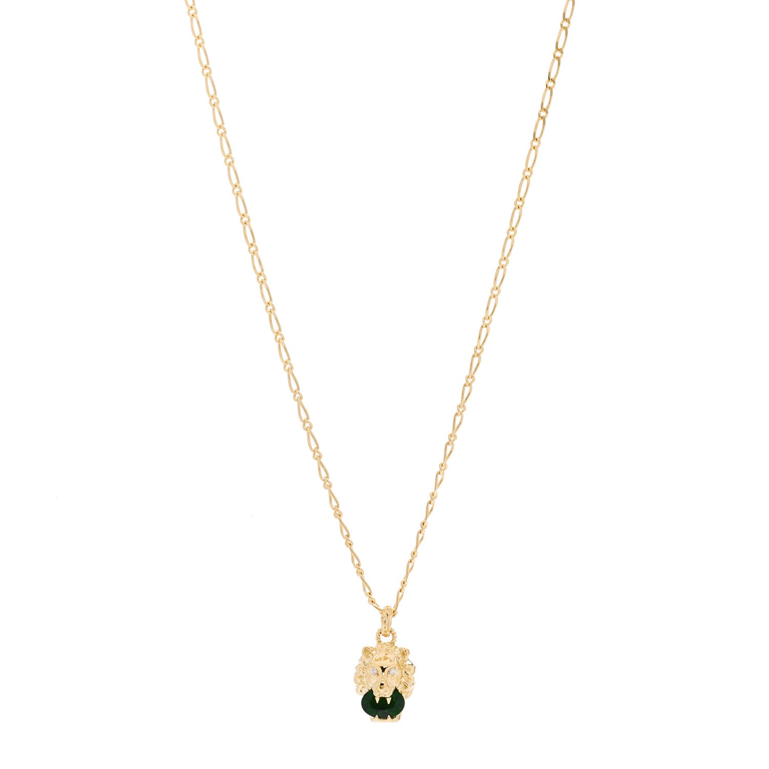Gucci 18K Yellow Gold Diamond Chrome Diopside Lion Head Necklace 2 of 8