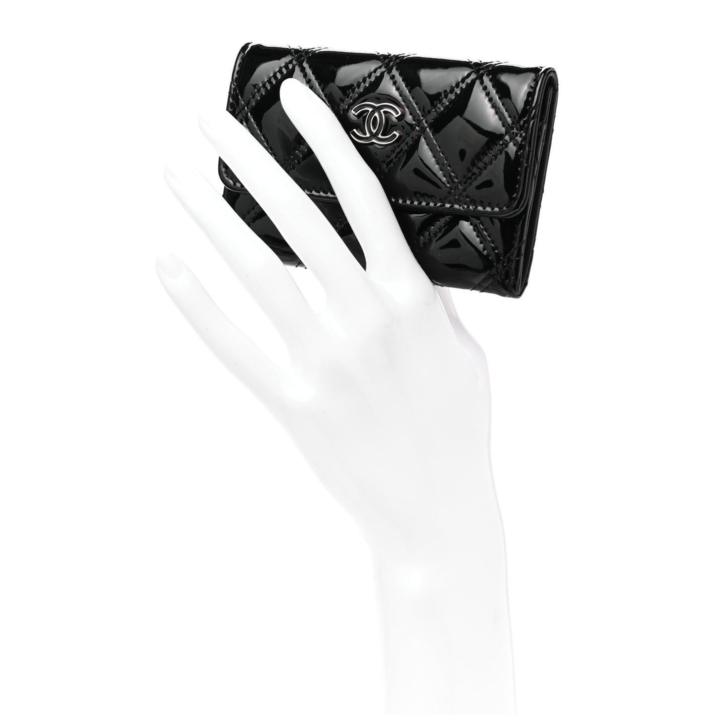 Patent Quilted Flap Card Holder Black